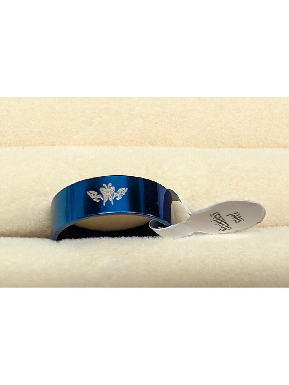 New Stainless Steel Blue Floral Engraved Stainless Steel Band Ring Plus Size 10